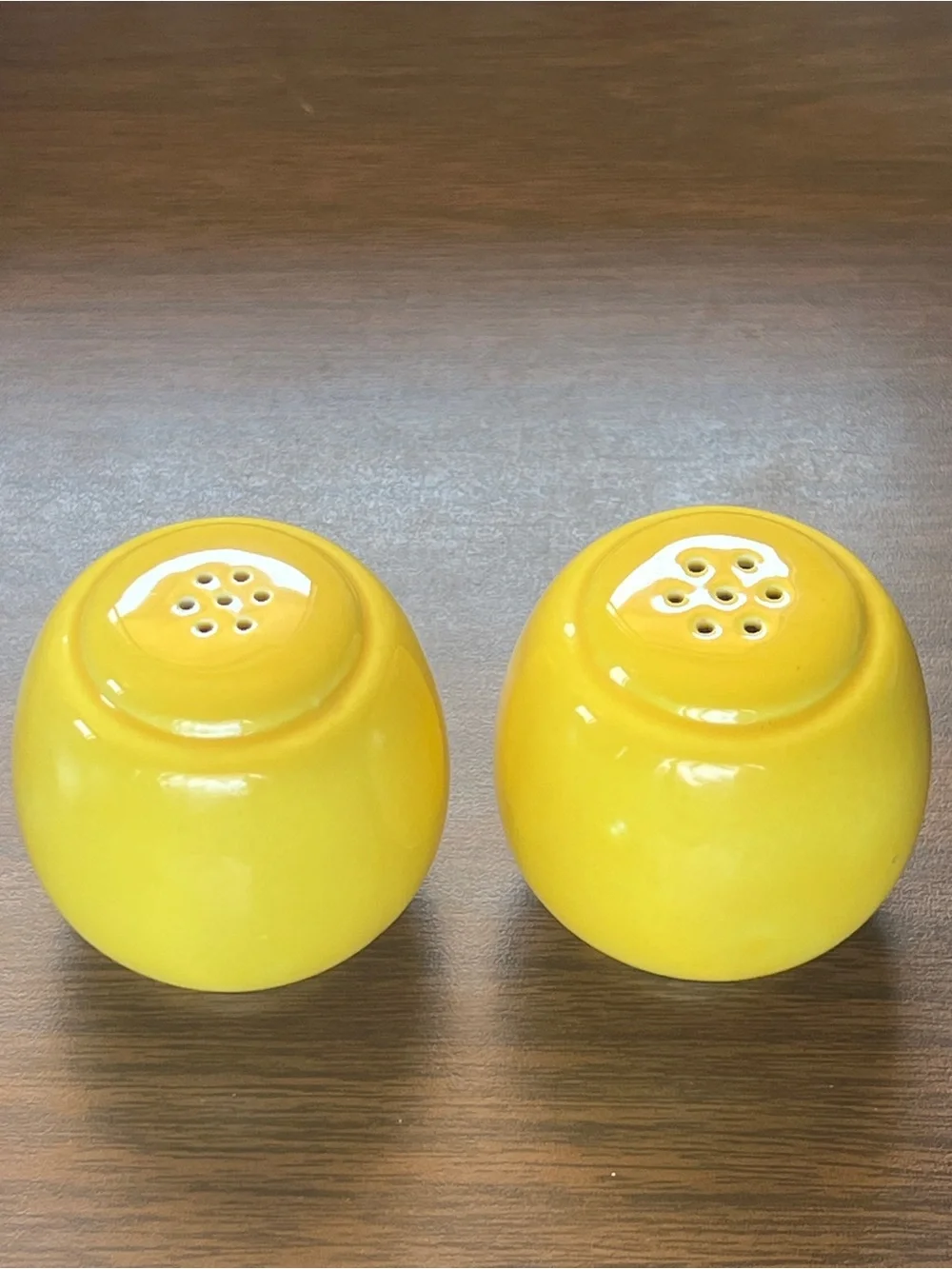 Vintage Round Yellow Ceramic Salt and Pepper Shakers